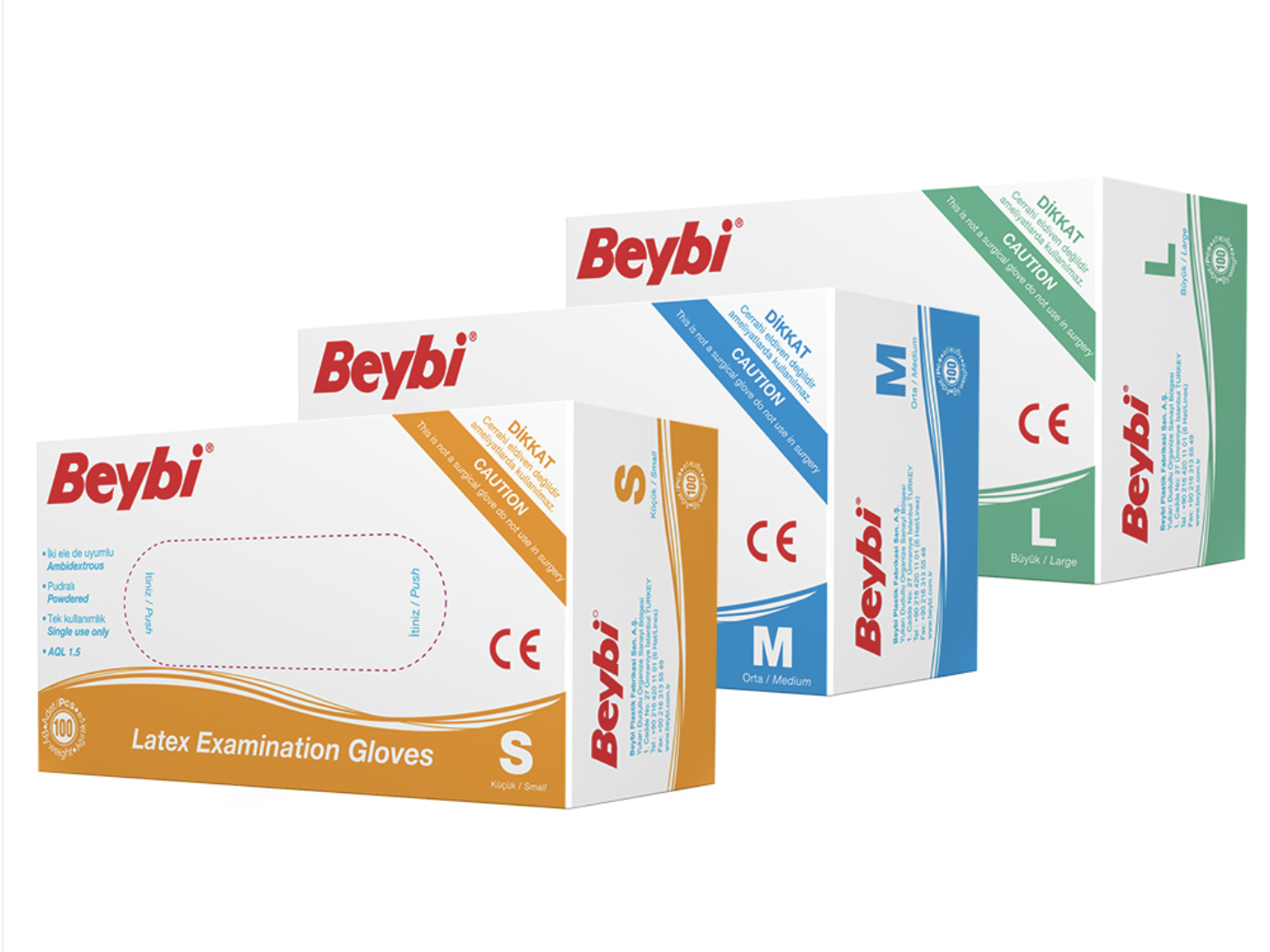 L - Beden Pudralı Lateks Muayene Eldiveni - 100'lük Kutu