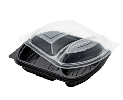 2 bölmeli kaliteli  Kebap ve gıda Kabı  Kapaklı Mikrodalga Fırına ısıtmaya Uygun 50 Adet