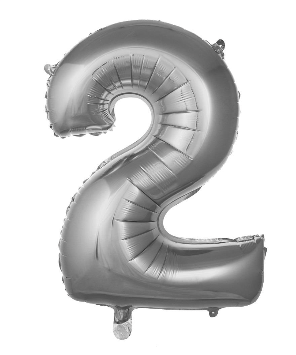 2 RAKAM  34''  76 CM  FOLYO BALONLAR HELYUM SİLVER-GÜMÜŞ
