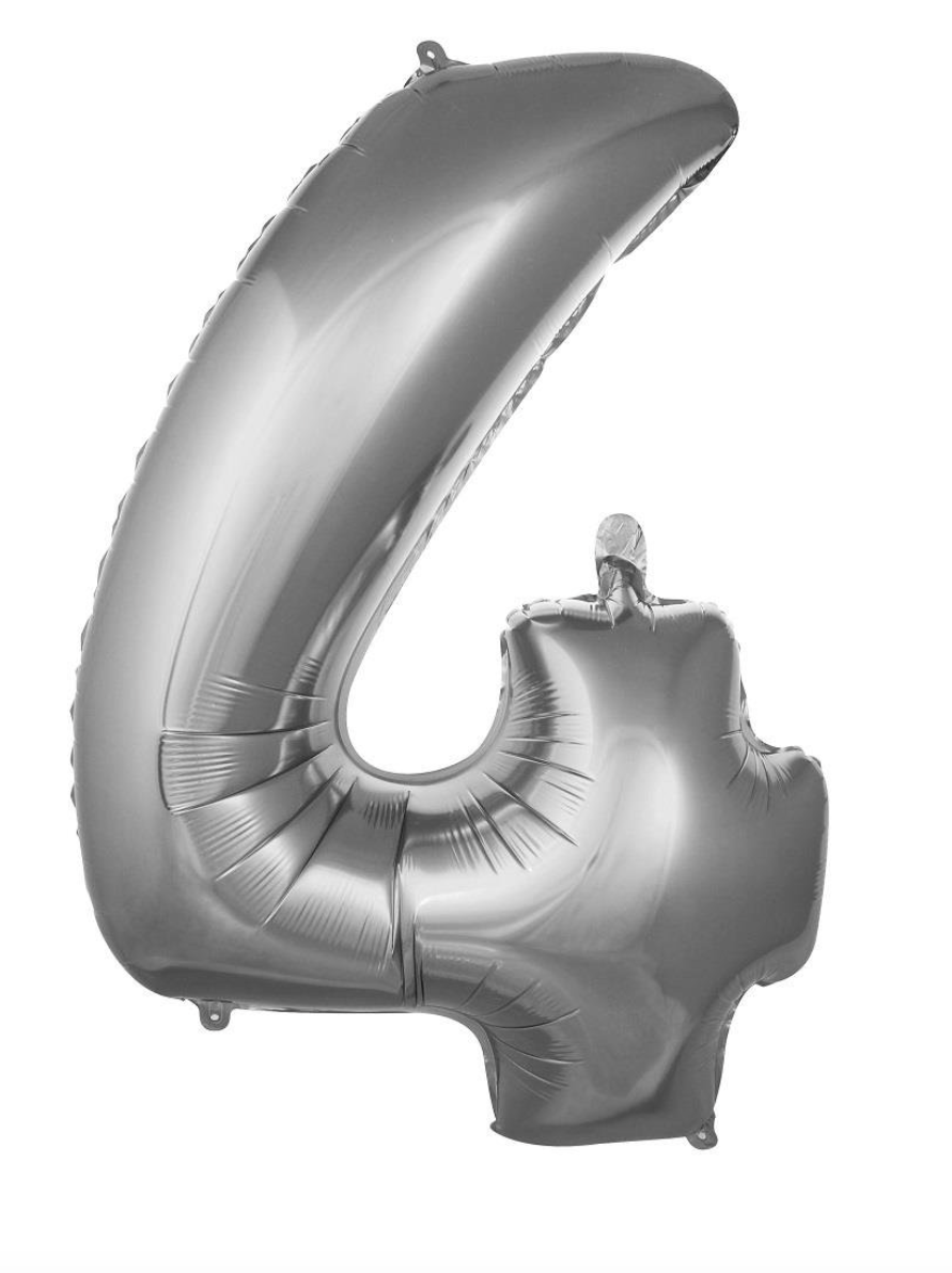 4 RAKAM  34''  76 CM FOLYO BALONLAR HELYUM SİLVER-GÜMÜŞ