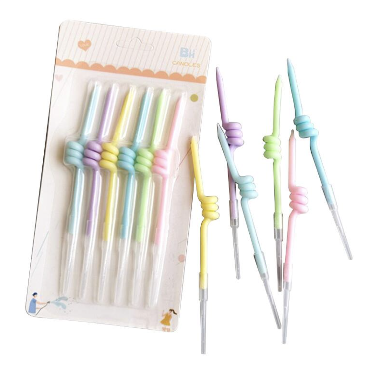 6 LI KIVRIMLI MAKARON RENKLİ MUM 12CM