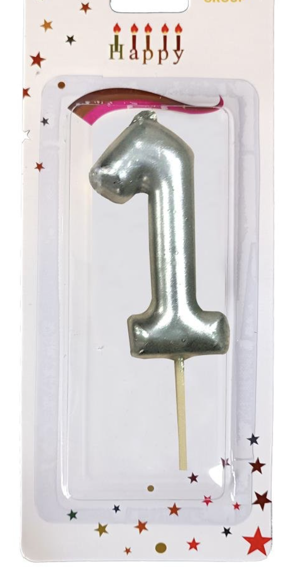 ORTA BOY 1 RAKAM  GÜMÜŞ MUM 10CM