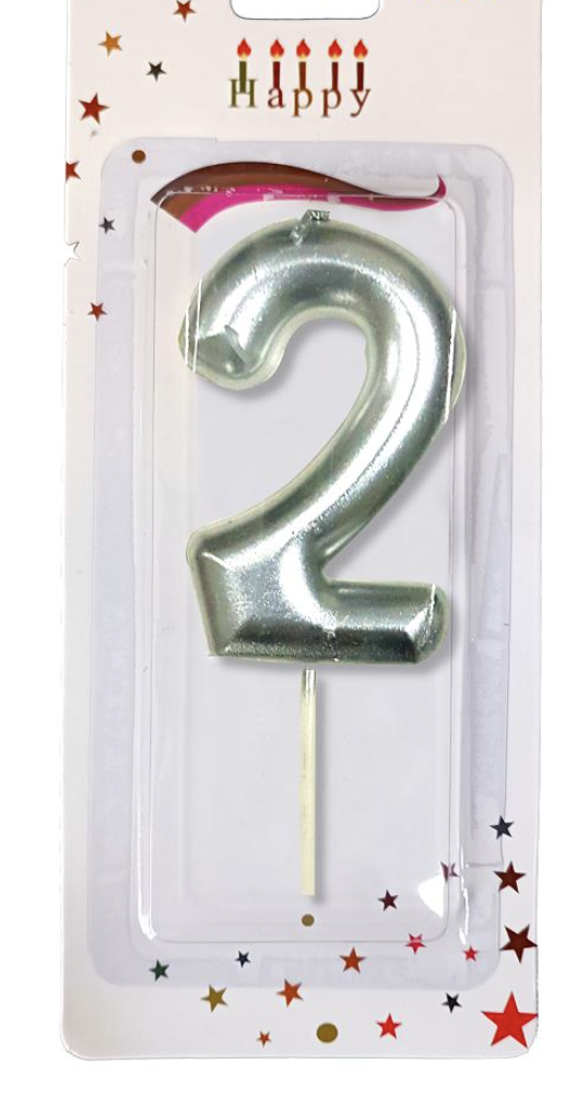 ORTA BOY 2 RAKAM  GÜMÜŞ MUM 10CM