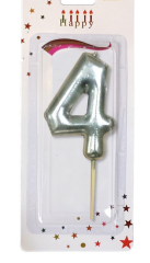 ORTA BOY 4 RAKAM  GÜMÜŞ MUM 10CM