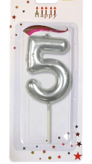 ORTA BOY 5 RAKAM  GÜMÜŞ MUM 10CM