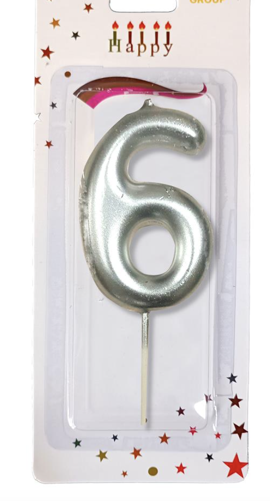 ORTA BOY 6 RAKAM  GÜMÜŞ MUM 10CM