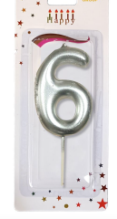 ORTA BOY 6 RAKAM  GÜMÜŞ MUM 10CM