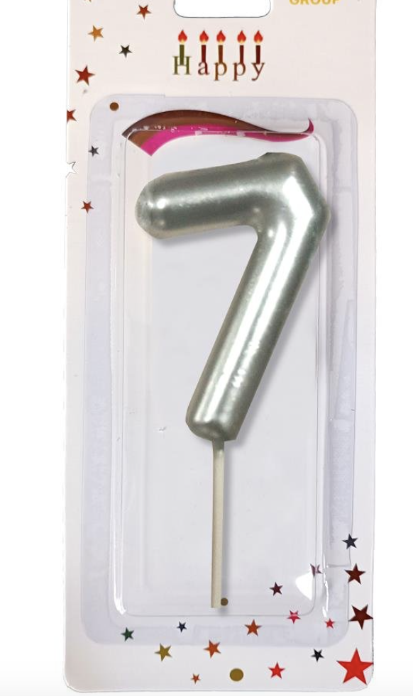 ORTA BOY 7 RAKAM  GÜMÜŞ MUM 10CM