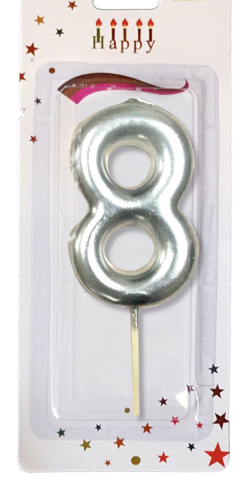 ORTA BOY 8 RAKAM  GÜMÜŞ MUM 10CM