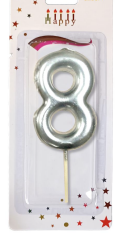 ORTA BOY 8 RAKAM  GÜMÜŞ MUM 10CM