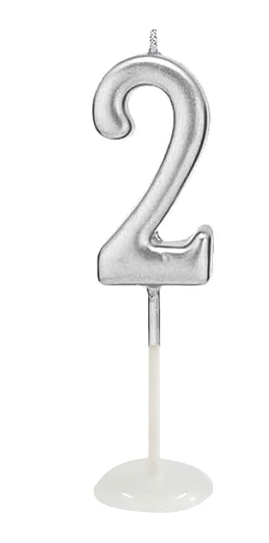 KÜÇÜK BOY 2 RAKAM GÜMÜŞ MUM 8CM