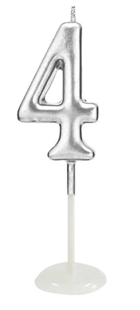 KÜÇÜK BOY 4  RAKAM GÜMÜŞ MUM 8CM
