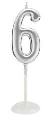 KÜÇÜK BOY 6  RAKAM GÜMÜŞ MUM 8CM