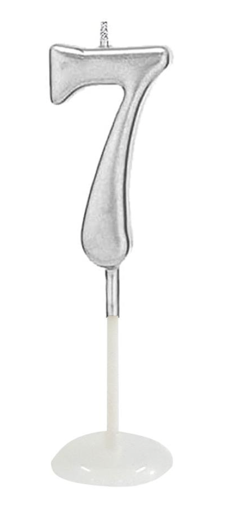 KÜÇÜK BOY 7  RAKAM GÜMÜŞ MUM 8CM