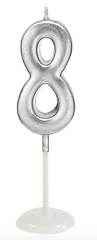 KÜÇÜK BOY 8  RAKAM GÜMÜŞ MUM 8CM