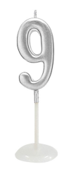 KÜÇÜK BOY 9  RAKAM GÜMÜŞ MUM 8CM