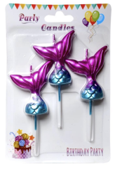 KÜÇÜK 3 LÜ ÇUBUKLU DENİZ KIZI KUYRUĞU FİGÜRLÜ MUM