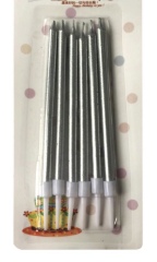 6 LI İNCE UZUN GÜMÜŞ MUM 13CM