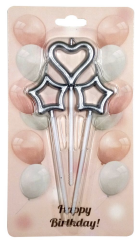 3 LÜ ÇUBUKLU ORTASI BOŞ 1 KALP 2 YILDIZ GÜMÜŞ MUM