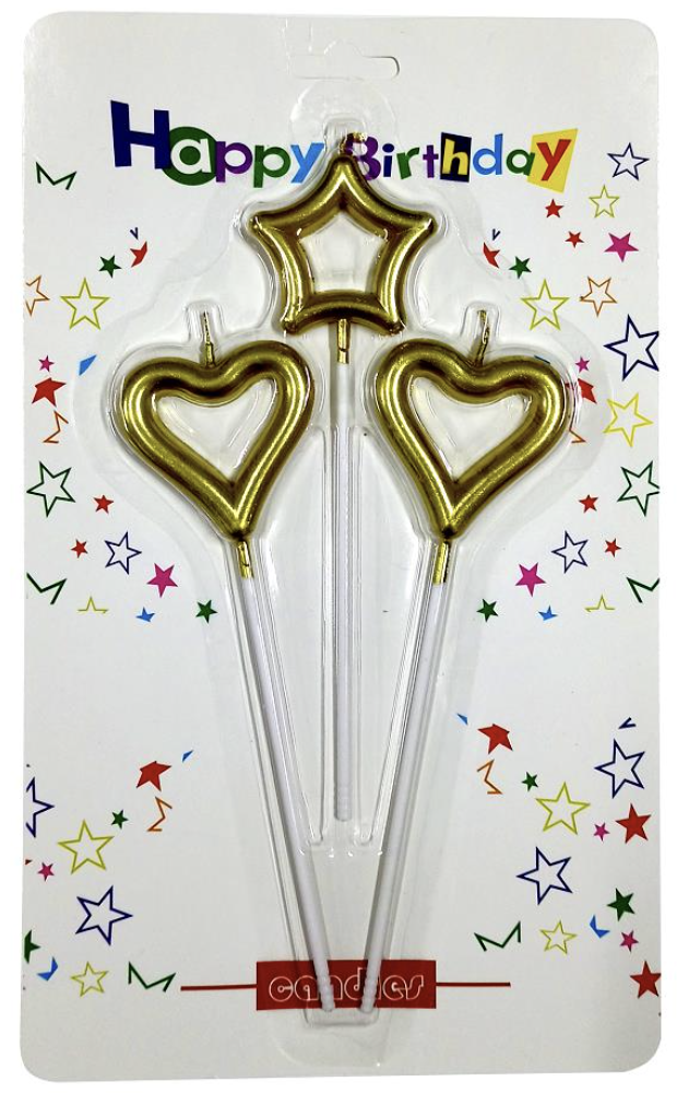 3 LÜ ÇUBUKLU ORTASI BOŞ 1 YILDIZ 2 KALP GOLD MUM