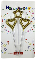 3 LÜ ÇUBUKLU ORTASI BOŞ 1 YILDIZ 2 KALP GOLD MUM