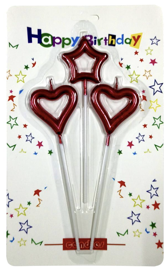 3 LÜ ÇUBUKLU ORTASI BOŞ 1 YILDIZ 2 KALP KIRMIZI MUM