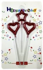 3 LÜ ÇUBUKLU ORTASI BOŞ 1 YILDIZ 2 KALP KIRMIZI MUM