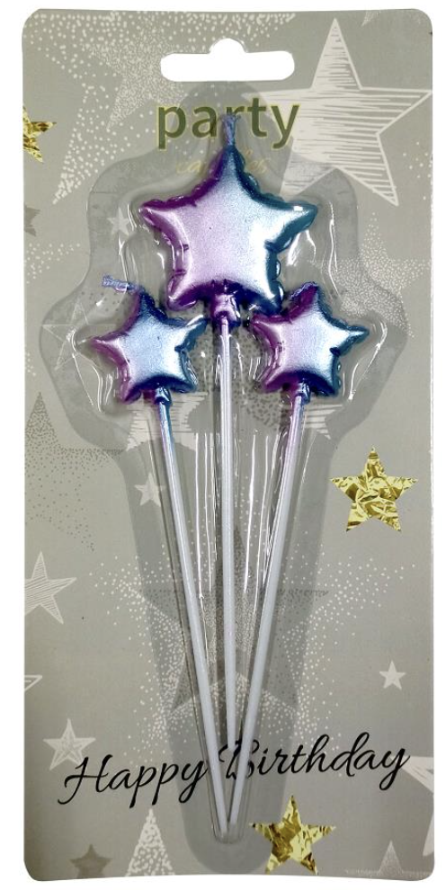 3 LÜ ÇUBUKLU GÖKKUŞAĞI YILDIZ FİGÜRLÜ MUM