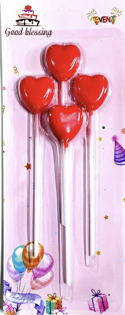 4 LÜ ÇUBUKLU KALP KIRMIZI MUM 13.5CM