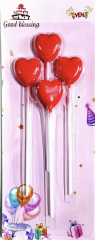 4 LÜ ÇUBUKLU KALP KIRMIZI MUM 13.5CM