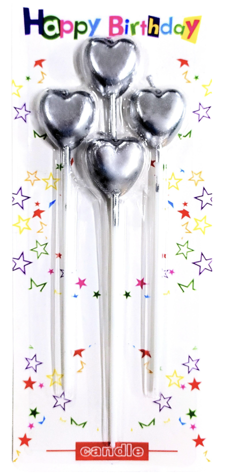 4 LÜ ÇUBUKLU KALP GÜMÜŞ MUM 13.5CM