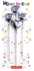 4 LÜ ÇUBUKLU KALP GÜMÜŞ MUM 13.5CM