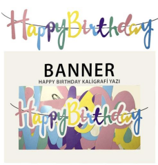 BANNER EL YAZILI HAPPY BİRTHDAY MAKARON RENKLİ UZAR YAZI